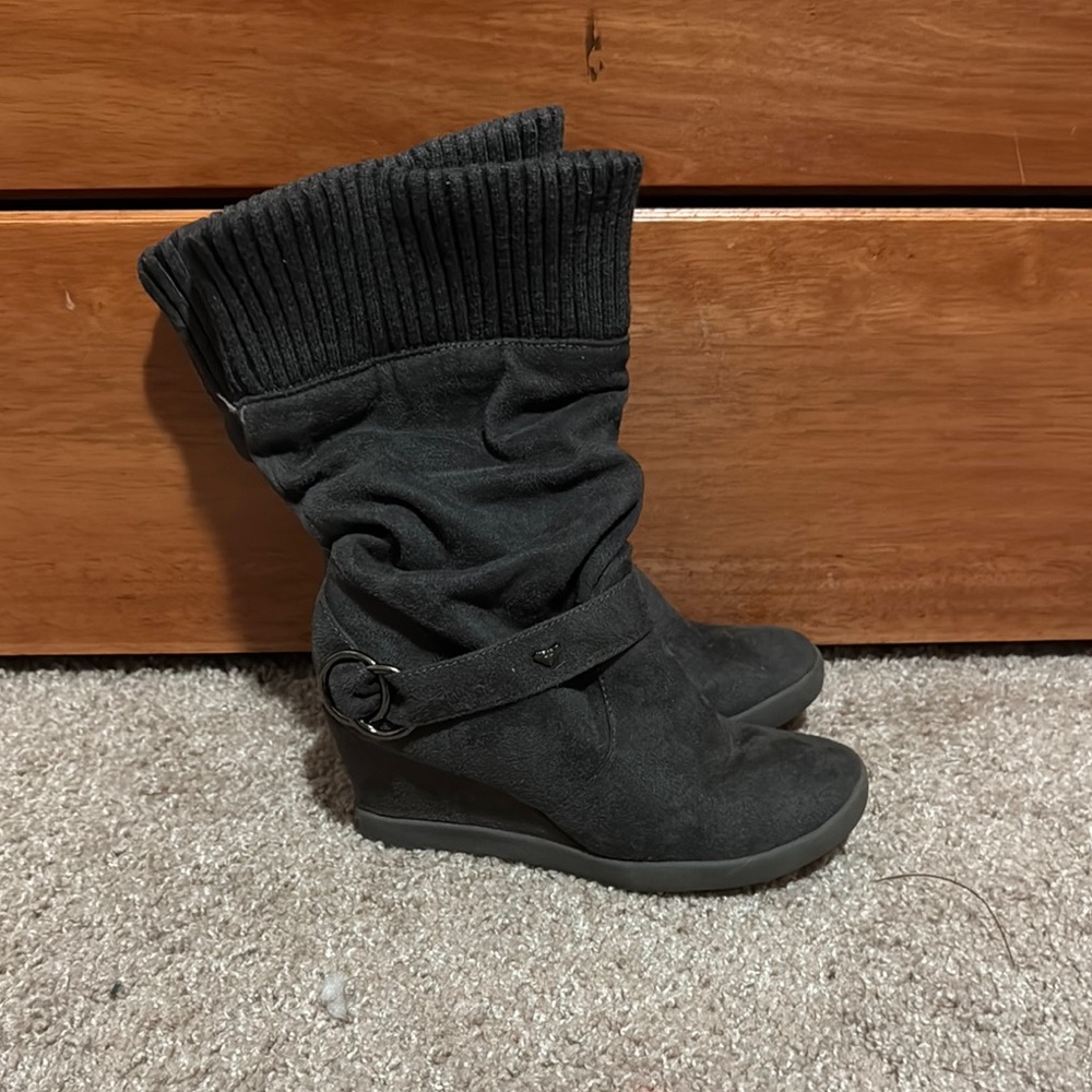 Women's Black Suede Wedge Boots